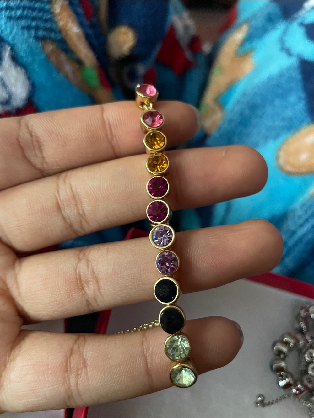 Talbots Crystal Tennis Bracelet Set of 2 — Blue & Rainbow Multicolor